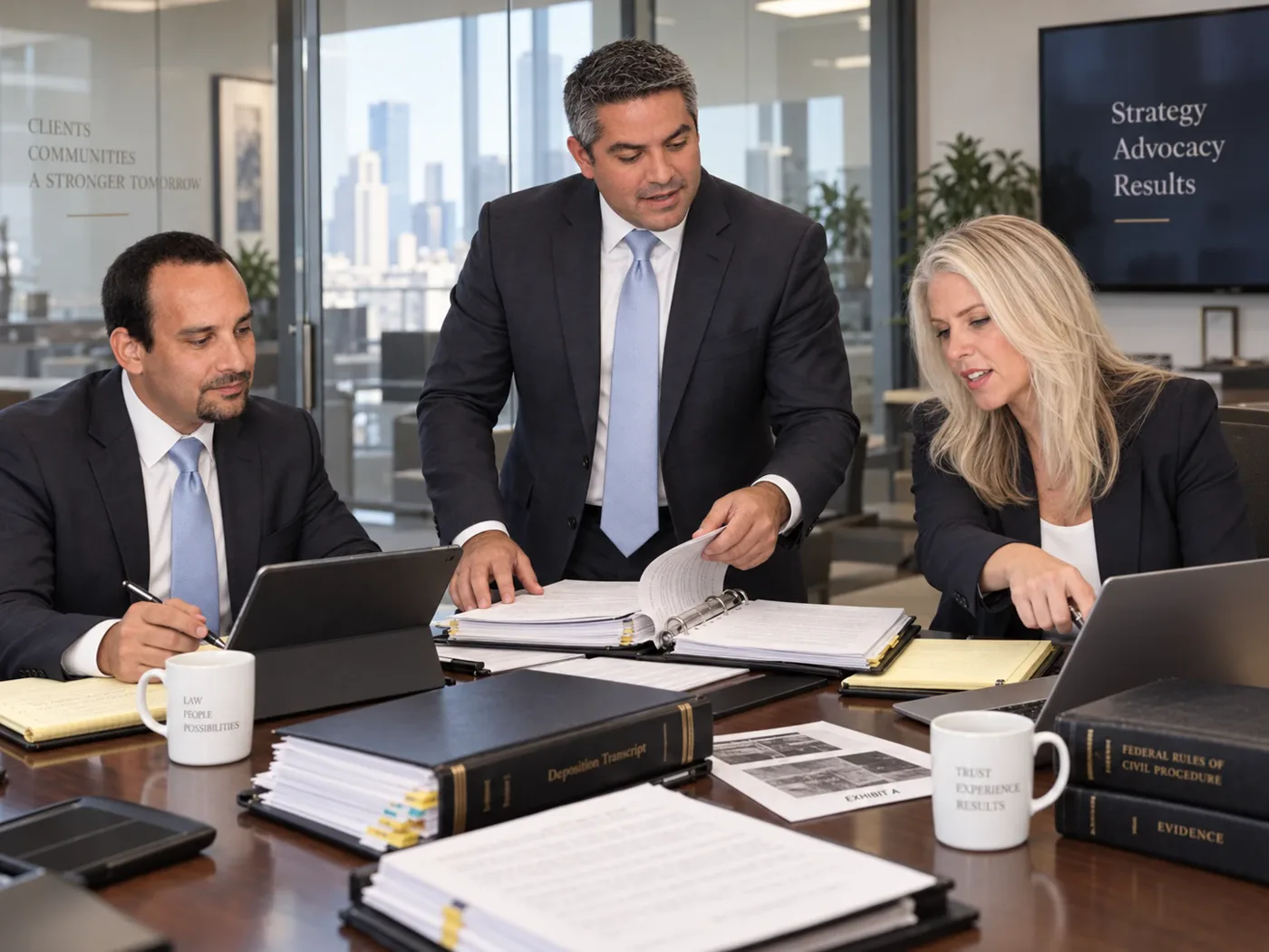 Touron Law attorneys preparing a case in the conference room