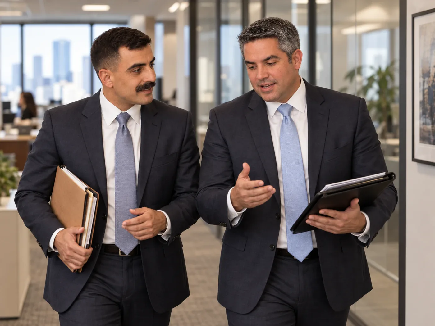 Francisco Touron and Rafael Solernou reviewing a matter